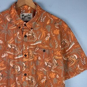 Howler Brothers Mansfield Lazy Gator Shirt Mens XL Orange Short Sleeve Button Up